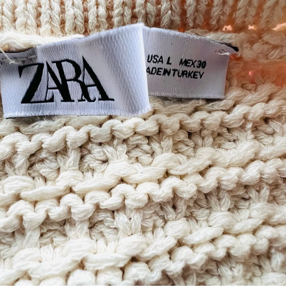 Zara Cream Cardigan Sweater - Cotton Blend Knit. Size L. - Picture 5 of 14